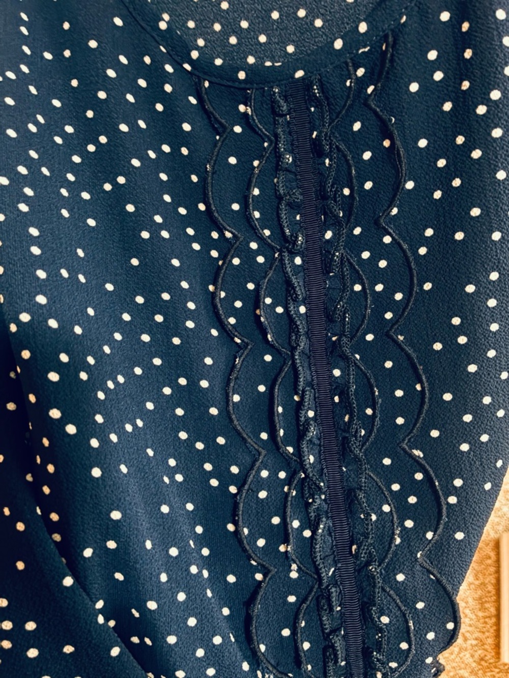 Skies Are Blue Navy Polka Dot Tank Top with Lace Trim